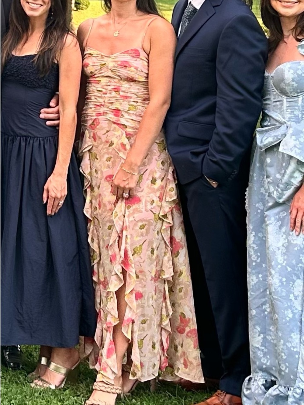 ASTR Floral Pink and Green Ruffle Maxi Dress